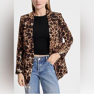 Express Leopard One Button Cinched Boyfriend Blazer M